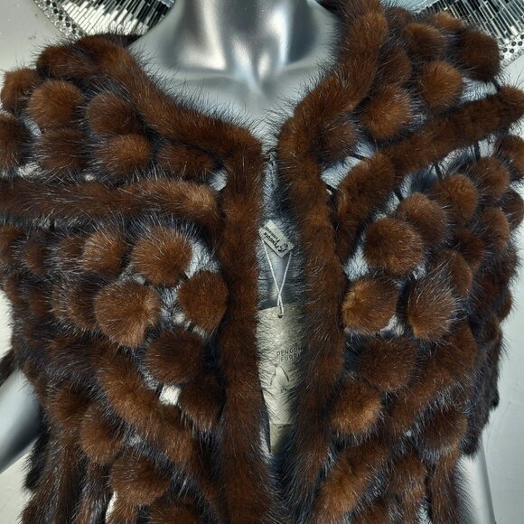 NWT~$424~BROWN RANCH GENUINE REAL MINK FUR TAILS STOLE CAPE WRAP SHAWL COAT - Picture 11 of 16